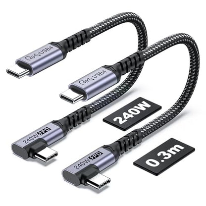 USB 4 Cable Right Angle 1FT 2 Packs, 240W, 40Gbps, 8K Video Monitor - size: 240w - 1ft, 1ft