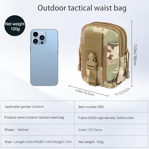 2 Pack Tactical Molle Pouch, Universal EDC Waist Bag Pouches, Outdoor Belt Bags Gear Tool Gadget Pocket with Cell Phone Holster Kakhi - color: CP Camo