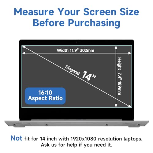 2 Pcs 14 Inch (1920x1200P) Laptop Blue Light Screen Protector, Reduce Eye Strain Anti Glare Blue Light Blocking Screen Protector for 14’’ with 16:10 Resolution HP/Dell/Acer/Asus/Samsung/Lenovo - size: 14 inch