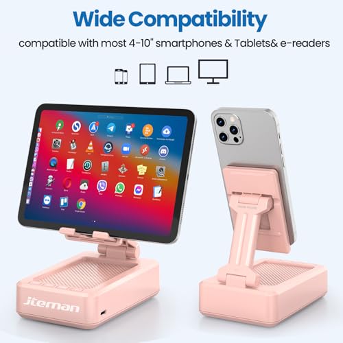 JTEMAN Bluetooth Speaker with Cell Phone Stand,Gifts for Men Tech Gadgets - color: Pink