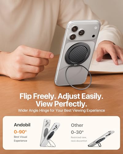 andobil [2026 Ultra-Thin] Magnetic Phone Ring Grip Stand for MagSafe, Black - color: Black Carbon Fiber