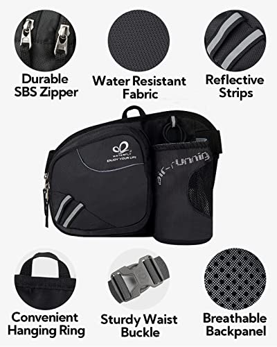 WATERFLY Fanny Pack Waist Bag: Waist Pack for Women Men with Water Bottle Holder Hiking Fanny Pack for Running Walking DogWalking Travel Cycling - color: black