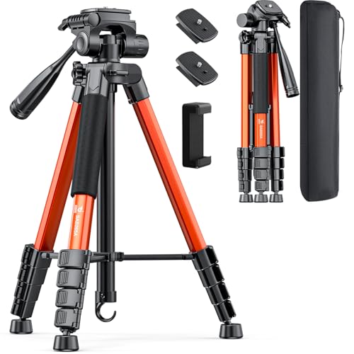 73" Camera Tripod for Camera and Phone, Aluminum Travel Tripod - color: Orange
