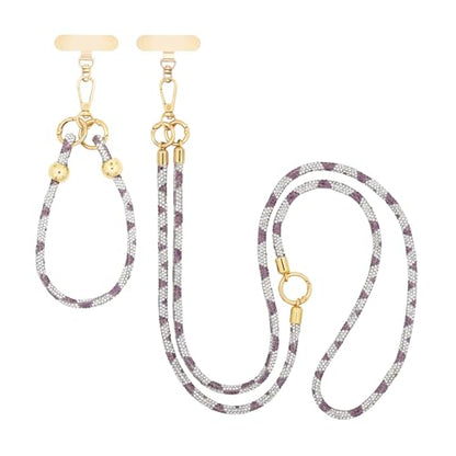 ABJFJE Crystal Phone Lanyard Crossbody & Wrist Strap Phone Strap Crossbody & Wrist Lanyard Anti Theft Phone Strap for Women - color: Light Purple+white