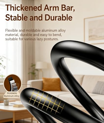 Phone Holder for Bed Laying Down with Remote Page Turner, Bedside Gooseneck Phone Stand with Clicker for Reading, Flexible Mount with Wireless Scrolling Ring for iPhone/Tiktok/Short Video