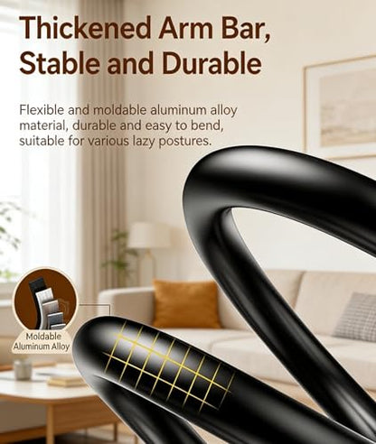 Phone Holder for Bed Laying Down with Remote Page Turner, Bedside Gooseneck Phone Stand with Clicker for Reading, Flexible Mount with Wireless Scrolling Ring for iPhone/Tiktok/Short Video