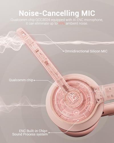 JIAMQISHI Pink Wireless Bluetooth Headset 5.2, AI Noise Cancelling Mic Headphones with USB Dongle Mute for Laptop & Cell Phones - color: Pink