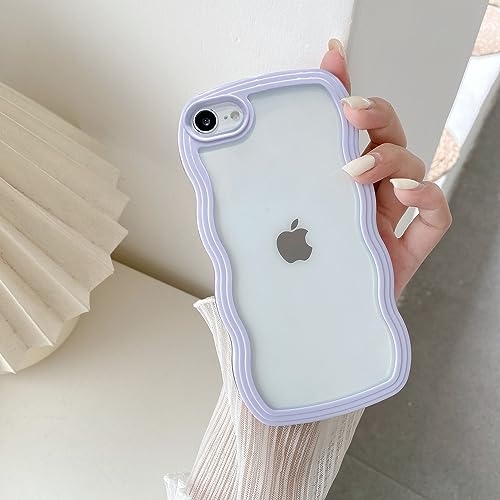 QLTYPRI Cute Wavy Case for iPhone 7/8/SE Clear Phone Case, Purple | Aesthetic Curly Frame Shape Transparent TPU Phone Case for Girls Women, Soft Silicone TPU Bumper Shockproof Protective Cover - color: Purple, size: iPhone 7/8/SE