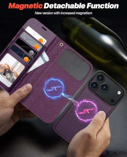 OCASE for iPhone 17 Pro Max Detachable Wallet Case with Card Holder, 2 in 1 PU Leather Flip Folio with RFID Blocking Stand Wrist Strap Shockproof Phone Cover 6.9 Inch 2025, Dark Purple - color: Dark Purple, size: iPhone 17 Pro Max