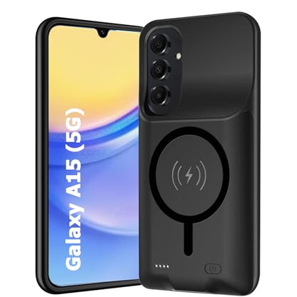 Battery Case for Galaxy A15, Upgraded 10000mAh Battery Pack Rechargeable Charger Case with Wireless Charging Compatible for Galaxy A15 (6.5 inch) External Battery Charging Cover (Black) - size: Galaxy A15