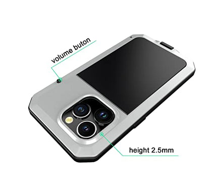 for iPhone 14 Pro Max Case,360 Full Body Protective Heavy Duty Shockproof Tough Armour Aluminum Metal Case with Silicone Built-in Screen Protector for iPhone 14 Pro Max 6.7" - Silver - color: Silver