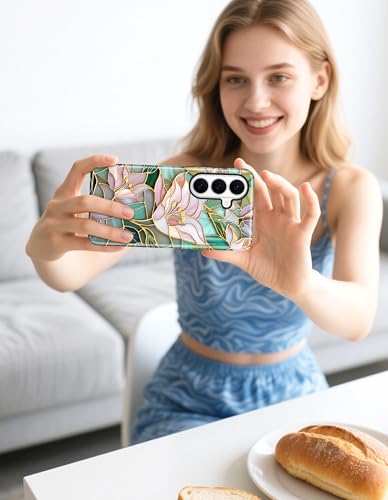 Magnetic Flower Phone Case for Samsung Galaxy A16 5G, Lily | Compatible with MagSafe, Cute Aesthetic Stained Glass Floral Design, TPU and PC Protective Phone Cover for Women Girls - color: Lily Flower