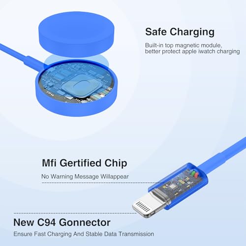QZIIW 20W Apple Watch Charger,Apple Watch Magnetic Fast Charger USB C Cable - color: Blue
