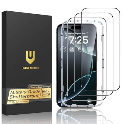 UNBREAKcable for iPhone 16 Pro Max Screen Protector, 3-Pack Full Coverage Tempered Glass [Military Grade Shatterproof][9H Hardness][Easy Installation Frame][Bubble Free] for iPhone 16 Pro Max 6.9" - size: iPhone 16 Pro Max