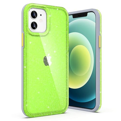 ULAK Compatible with iPhone 12 Case Clear, iPhone 12 Pro Cover, Neon Green | Transparent Bling Soft TPU Women Girls Shockproof Protective Phone Case Designed for iPhone 12 & iPhone 12 Pro 6.1 inch - color: Neon Green