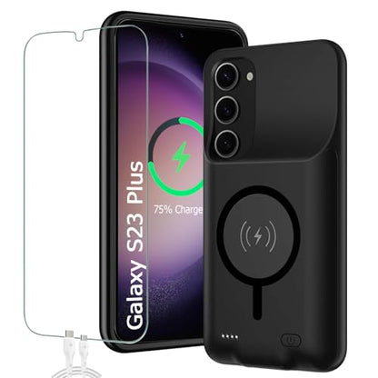 Battery Case for Galaxy S23 Plus,[12000mAh] Slim Portable Protective Fast Charging Case Backup Power Bank Battery Case Compatible with Galaxy S23 Plus Charging Case with Carplay(6.6inch)-Black - size: Galaxy 23 Plus