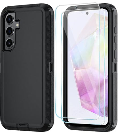 Qinmay Phone Case for Samsung Galaxy A37 5G Case with HD Screen Protector, Heavy Duty Shockproof & Dropproof 3-Layer Cover Phone Case for Galaxy A37,Black - color: Black
