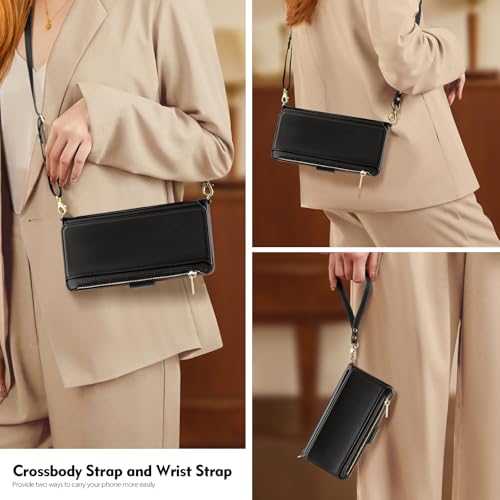 Antsturdy Crossbody Phone Wallet Case for iPhone 17 Pro,Black | RFID Blocking,PU Leather Flip Cover,Kickstand,with Credit Card Holder,Wrist Strap Lanyard & Handbag Purse,for Women & Men - color: (Crossbody)-Black