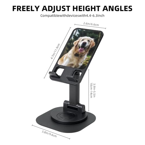 Funny Golden Retriever 360° Rotating Cell Phone Stand Height Angle Adjustable Phone Stand Portable Foldable Desktop Phone Holder Compatible with All Mobile Phones and Tablets - color: Black