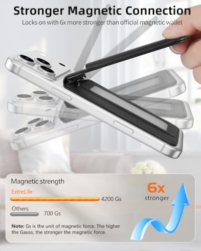 For Magsafe Wallet with Money Clip, 5 Card Holder, Adjustable Stand | Strongest Magnetic Wallet for iPhone 17/16/15/14/13/12 Series, RFID Blocking, Not for 13/12 Mini, Midnight Black - color: Midnight Black