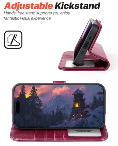 OCASE for iPhone Air Detachable Wallet Case with Card Holder, 2 in 1 PU Leather Flip Folio with RFID Blocking Stand Wrist Strap Shockproof Phone Cover 6.5 Inch 2025, Burgundy - color: Burgundy, size: iPhone Air