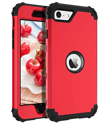 BENTOBEN for iPhone SE 2022 Case, Phone Case iPhone SE 2020, Heavy Duty 3 in 1 Full Body Rugged Shockproof Hybrid Hard PC Soft Rubber Bumper Drop Protective Girls Women Boy Men Covers, Red/Black - color: Black/Red