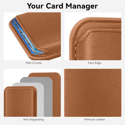 Magnetic Wallet Cell Phone Card Holder for Phone Case with Mag-Safe | Stronger Magnetic RFID Leather Phone Wallet Stick on Series of iPhone 17/16/15/14/13/12 and Pro/Promax, Brown - color: Brown, size: 1 Pack