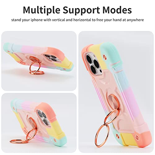 MARKILL Compatible with iPhone 13 Pro Max Case 6.7 Inch with Ring Stand, Heavy-Duty Military Grade Shockproof Phone Kids Cover for iPhone 13 Pro Max - color: Rainbow Pink, size: iPhone 13 Pro Max 6.7"