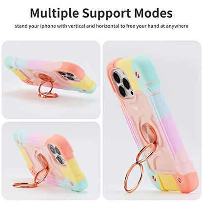 MARKILL Compatible with iPhone 13 Pro Max Case 6.7 Inch with Ring Stand, Heavy-Duty Military Grade Shockproof Phone Kids Cover for iPhone 13 Pro Max - color: Rainbow Pink, size: iPhone 13 Pro Max 6.7"
