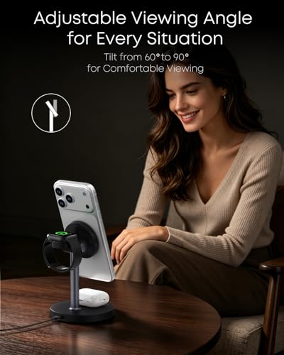 3 in 1 Magnetic Wireless Charging Station, 15W Charger for iPhone, Black - color: Black