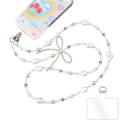 Phone Chain Crossbody Pearl Strap,Pearl Beaded Chain Shoulder Crossbody Lanyard with Phone Tether Patches Compatible with Most Phones Bag Purse(G) - color: G
