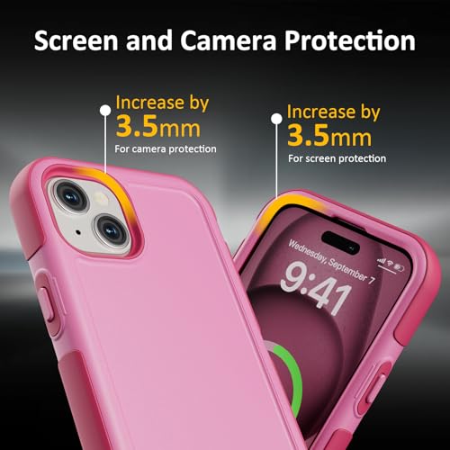 Follaroma Magnetic for iPhone 15 Case, Heavy Duty Phone Cases, Pink, 6.1" | Compatible with MagSafe, Heavy Duty Shockproof,Military-Grade Anti-Drop Protective,Dual Layer Magnetic Protection Phone Cover - color: Pink, size: iPhone 15 6.1''