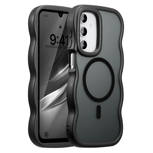 UEEBAI Magnetic for Samsung Galaxy A16 4G/5G Case, Compatible with MagSafe, Transparent Clear Wave Frame Design Soft Edge Cover Matte Shockproof Phone Case- Black - color: Black, size: Samsung Galaxy A16 4G/5G