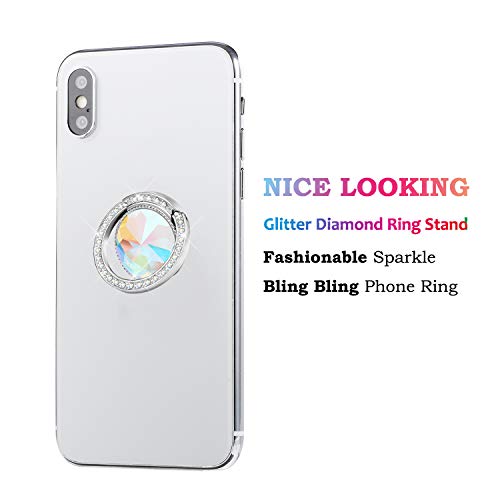 Glitter Bling Bling Phone Ring Holder,Sparkle Phone Ring Grip Artificial Diamond Stand,Rhinestone Cell Finger Ring for Phones,Pad(Silver) - color: Silver