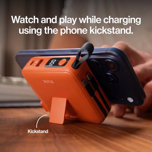 Statik SmartCharge (Gen 2) Power Bank, 5-in-1 Travel Charger, Wall Plug & Built-in USB C Cables, Watch Charger for Apple Watch, 10000mAh, European Adapter, Compatible with iPhone, iPad, Samsung - color: Gen 2 Orange