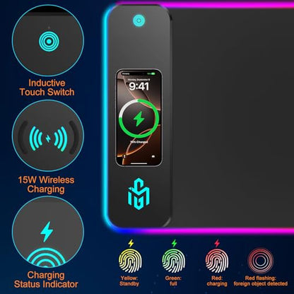 TARKARI Mouse Pad Gaming Wireless Charging, 800x300x4mm, Black
