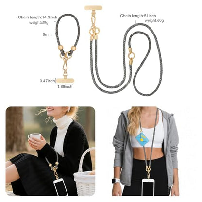 ABJFJE Crystal Phone Lanyard Crossbody & Wrist Strap Phone Strap Crossbody & Wrist Lanyard Anti Theft Phone Strap for Women - color: Grey