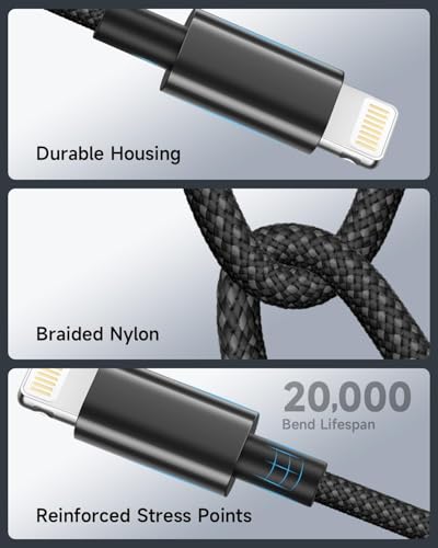 USB A to Lightning Cable 6FT 2Pack,[Apple MFi Certified] Long iPhone Charger Lightning Cable Cord Nylon Braided Black Fast Charging Cord for iPhone 14/13/12/11 Pro Max/X/8/7/6/SE,iPad Pro/Mini,AirPods