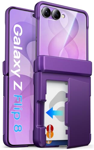 ASAFCASE for Samsung Galaxy Z Flip 8 Case Wallet, Hinge Protector, Purple | Card Holder (2-3 Cards), Outer Screen Protector, Military Grade Shockproof, Heavy Duty Durable Case for Samsung Z Flip 8 - color: Dark Purple, size: Galaxy Z Flip 8
