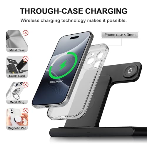 3-in-1 Wireless Charging Stand, Foldable Fast Charger for iPhone 17/16/15/14/13/12, for Apple Watch Ultra/SE/Series 11–2,for AirPods Pro 4/3/2, Desk & Travel & Nightstand & Office