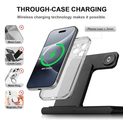 3-in-1 Wireless Charging Stand, Foldable Fast Charger for iPhone 17/16/15/14/13/12, for Apple Watch Ultra/SE/Series 11–2,for AirPods Pro 4/3/2, Desk & Travel & Nightstand & Office