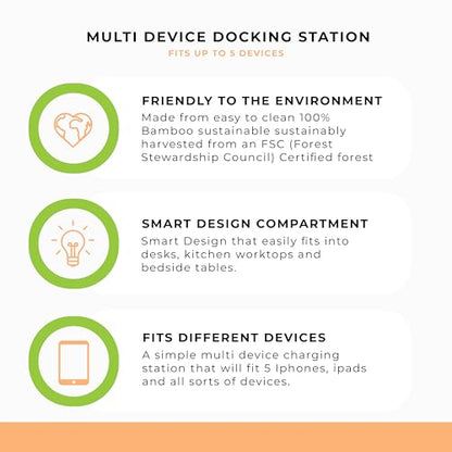 Prosumer's Choice Charging Station for Multiple Devices - 5 Device Charger Organizer for Smartphones and Tablets - Wooden Rack with Removable Dividers - Charging Dock for Work from Home - Black
