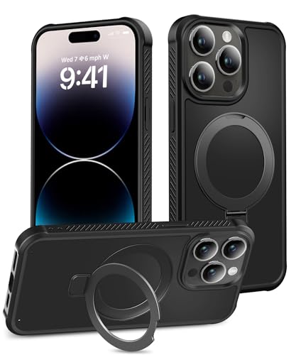 Magnetic for iPhone 14 Pro Max Case Built-in Seamless Stand, Black | with Screen Protector, [Compatible with MagSafe] Protective Shockproof Slim Phone Case - color: Black, size: iPhone 14 Pro Max 6.7"