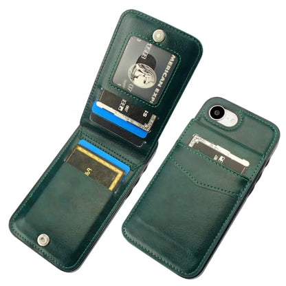 KIHUWEY for iPhone 17e/16e Wallet Case Card Holder Kickstand, Dark Green | Credit Card Slots, PU Leather, Magnetic Clasp, Flip Heavy Duty Protection Cover for Men and Women - color: Dark Green