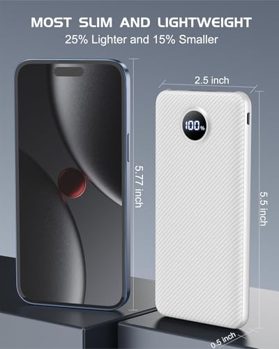 10000mAh Portable Power Bank with USB-C 15W PD Fast Charging - Fiber White - color: Fiber White
