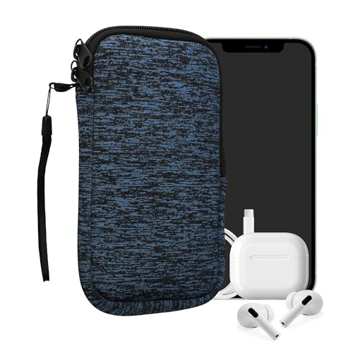 kwmobile Universal Phone Pouch Size XL - 6.7/6.8" - Neoprene Smartphone Pouch with Zip - Water-Repellent Mobile Phone Case - Sleeve in Deep Ocean/Black - color: Deep Ocean / black, size: XL - 6.7/6.8"