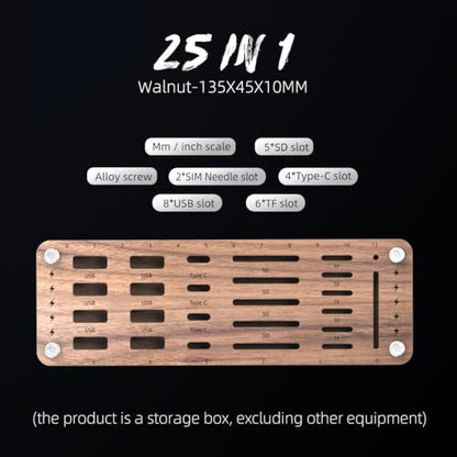 25 Slot Wooden Memory Card Case Box and USB Drive Stand - SD Card Holder, Micro SD Case, Mobile Card Taking Needle - FSNH01M - color: pure walnut wood