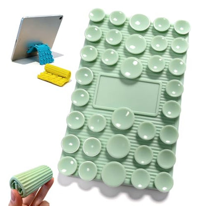 Silicone Phone Stand with Aluminum, Foldable Bendable Adjustable Holder for Desk, Portable Multi-Angle Stand (Green) - color: Green