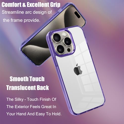 CcacHe Designed for iPhone 15 Pro Case,[Anti-Yellowing] [Military-Grade Protection] Anti-Scratch Transparent Back Slim Shockproof Phone Cover 6.1 Inch (Purple) - color: Purple