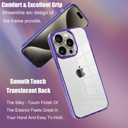 CcacHe Designed for iPhone 15 Pro Case,[Anti-Yellowing] [Military-Grade Protection] Anti-Scratch Transparent Back Slim Shockproof Phone Cover 6.1 Inch (Purple) - color: Purple